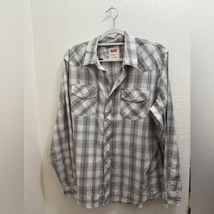 Levi's Light Gray Plaid Pearl Snap Cowboy Shirt